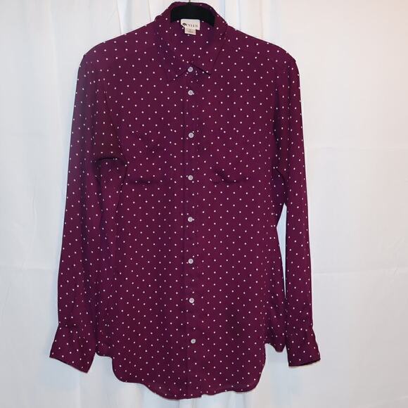 Stylus Button Up Blouse Women Size S Purple White Dot - Picture 9 of 16